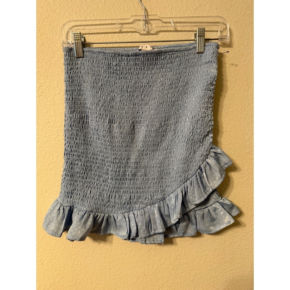 HYFVE‎ Smocked Tube Top Ruffle Trim Sky Blue Women's Size Medium